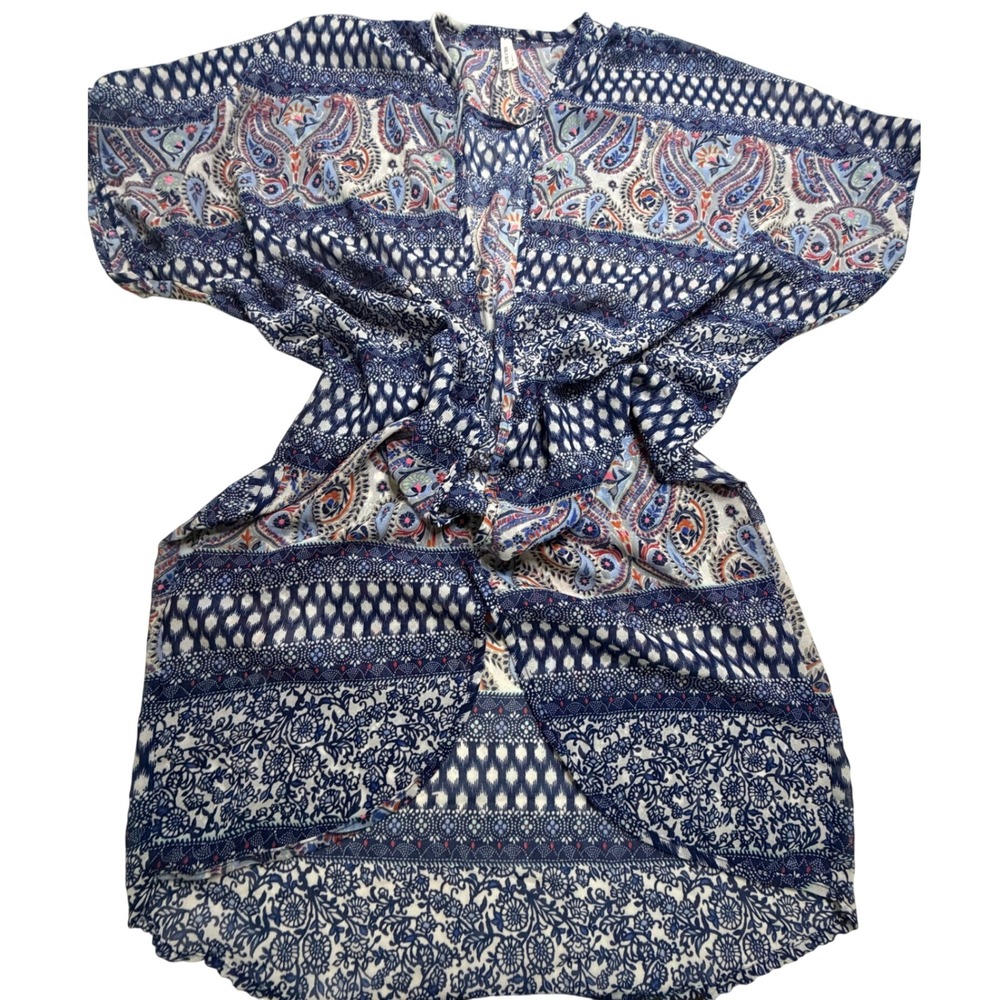Live 4 Truth Blue Paisley Mixed Print Open Front Kimono Cardigan Large Boho